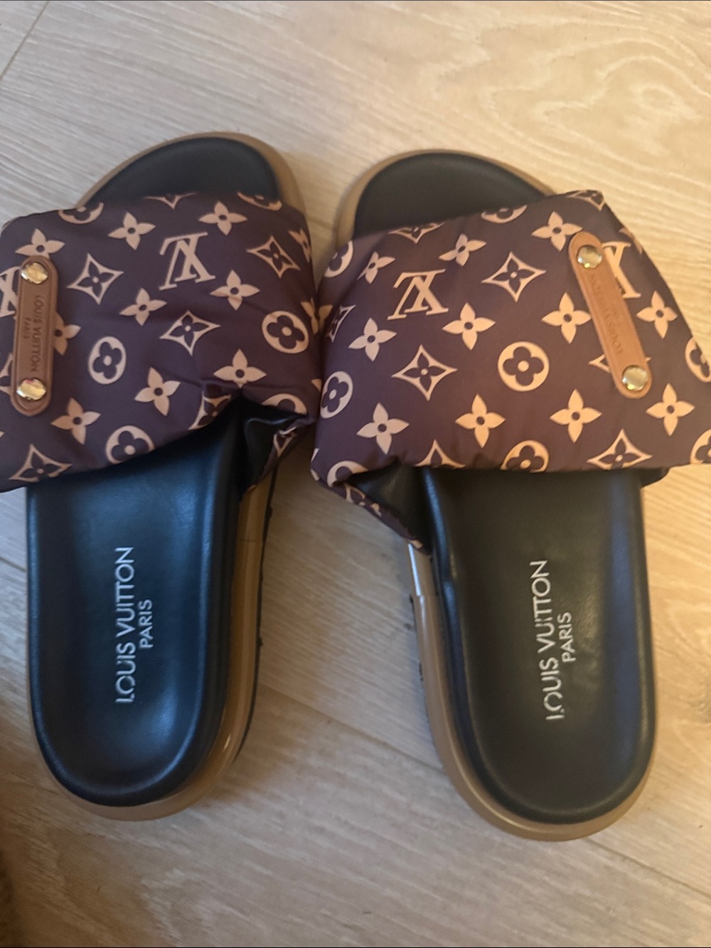 Louis Vuitton Brown & Black Monogram Padded Slide Sandals